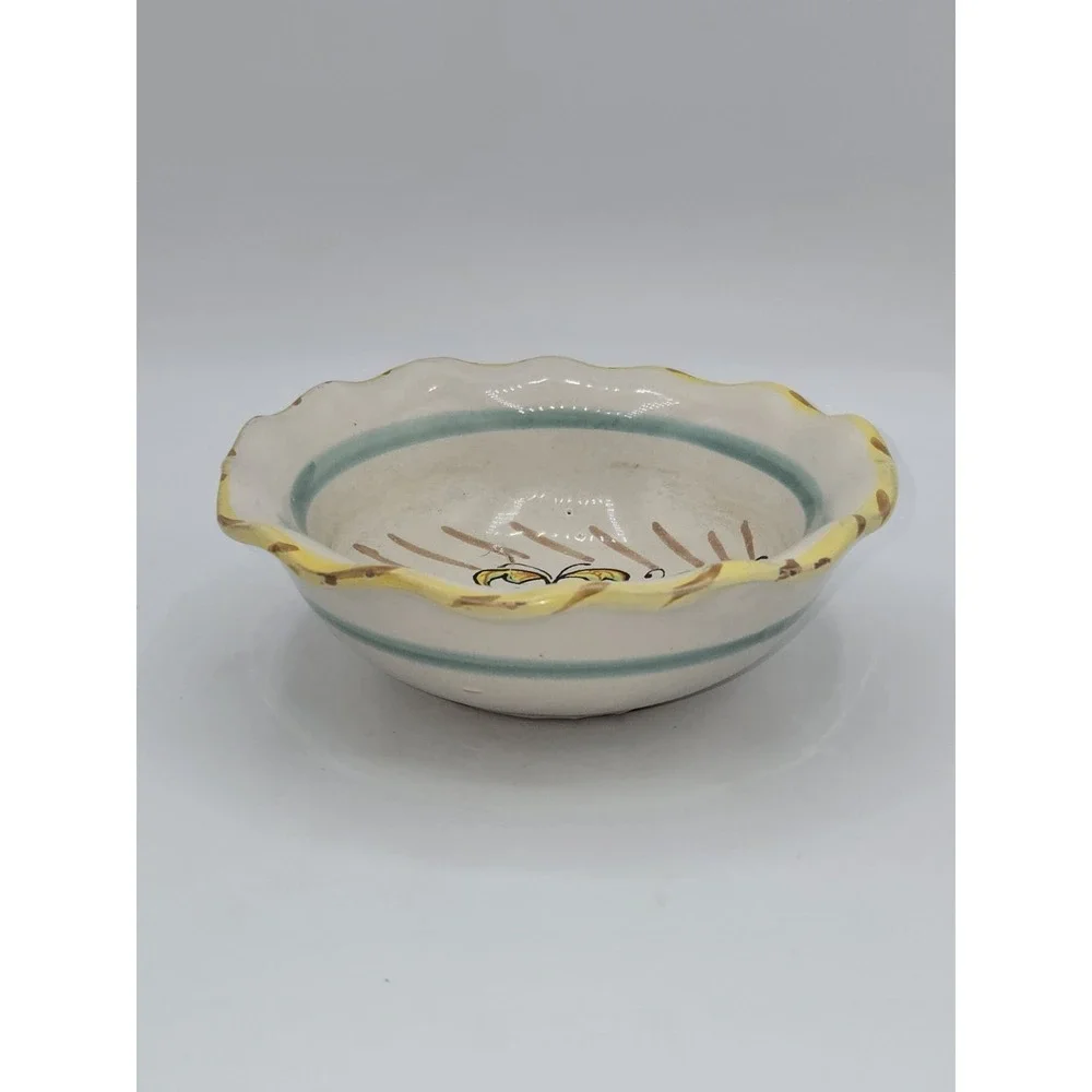 Meridiana Ceramiche Italian Hand Painted Floral Scalloped Serving Bowl Italy